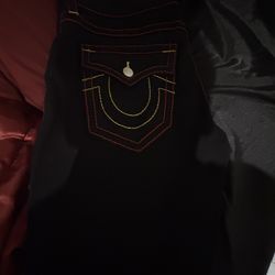 Red And Yellow True Religion Stitching Jeans