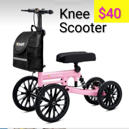 Like New Pink All-Terrain Knee Walker Scooter Disc Brake Height Adjustable Handlebars and Cushion Locking Hand Brakes Rover Crutches