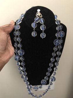 Hand made blue beaded necklace and earrings
