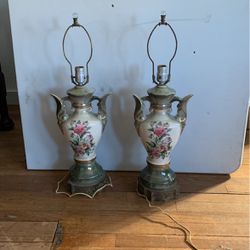 Antique Ceramic Table Lamps With Metal Base