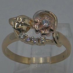 14KT TWO TONE YELLOW AND ROSE GOLD FLOWER DESIGN RING SIZE 8.5  3.8 GRAMS W CZ. 860756-1. 
