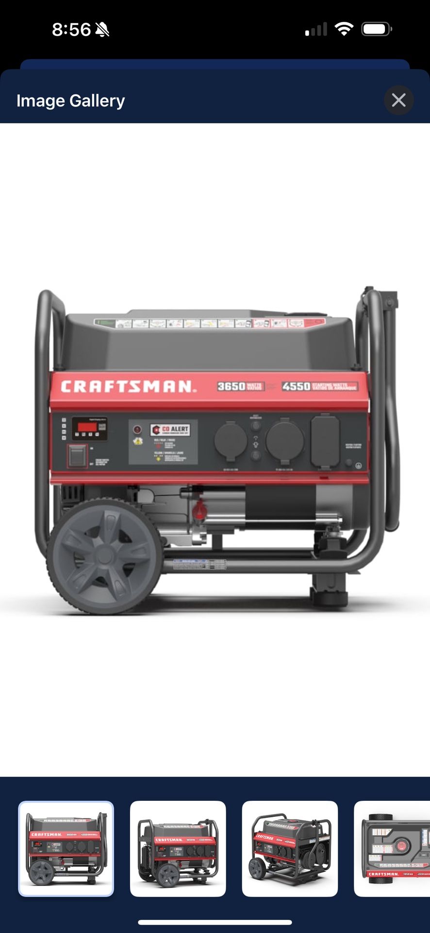 Craftsman 3650  Watt Portable Gasoline Generador With 8-in Wheels And Handle- CARB/cETL Certified 