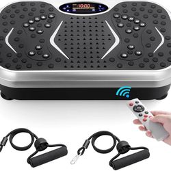  Vibration Plate Exercise Machine Lymphatic Drainage Platform Whole Body Shaker w/ 2 Resistance Bands, Home Workout Training Equipment for Weight Loss