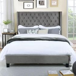 Brand New Grey Tufted Platform Bed