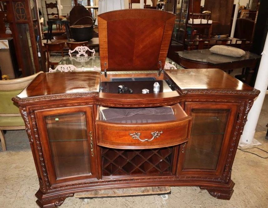 Solid Wood Mahogany Buffet / Server with Wine Rack & Marble Insert