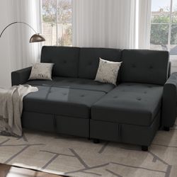 Ucloveria Sectional Sofa Couch, Sleeper Sofa Bed with Reversible Storage Chaise Pull Out Couch Bed for Living Room L-Shape Lounge 2 in 1 Futon Sofa 