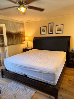 Solid Wood beautiful California King Bed Frame with Upholstered Headboard