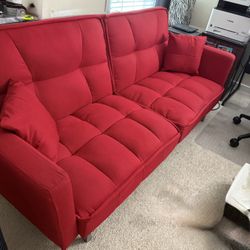 Red Futon Couch W/ pillows