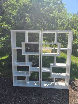 Pair of White Geometric Bookcases