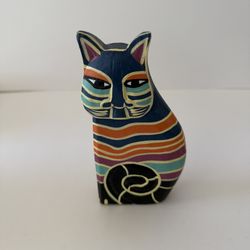 Vintage Laurel Burch Hand Painted Wood Cat Figurine