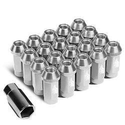  Aluminum Silver M12 x 1.5 20Pcs L: 50mm Close-End Lug Nut w/Adapter