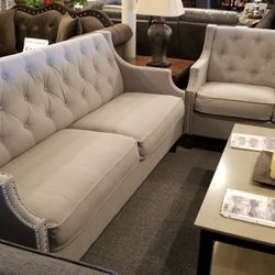 Brand New Gray Linen Sofa + Loveseat 2PCs Set