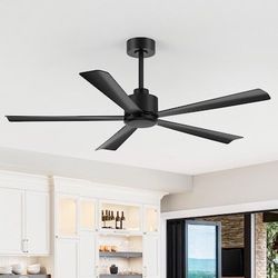 Light-Free 52-in Black with Black ABS Blades Ceiling Fan Without Light and Remote Control Included 5 -Blade