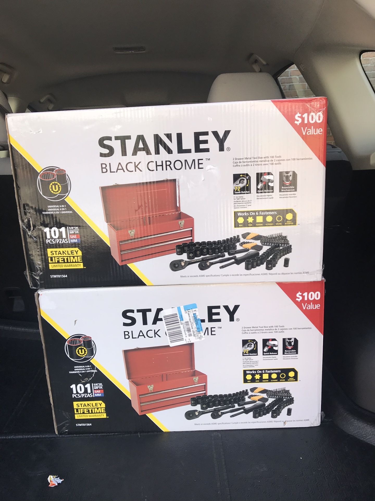 Brand New STANLEY 101-piece Universal Black Chrome Mechanics Tool Set with tool box