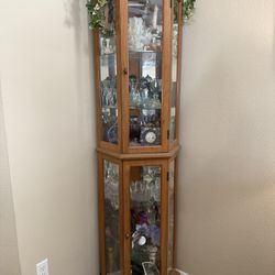 Corner Curio -glass And Solid Wood 