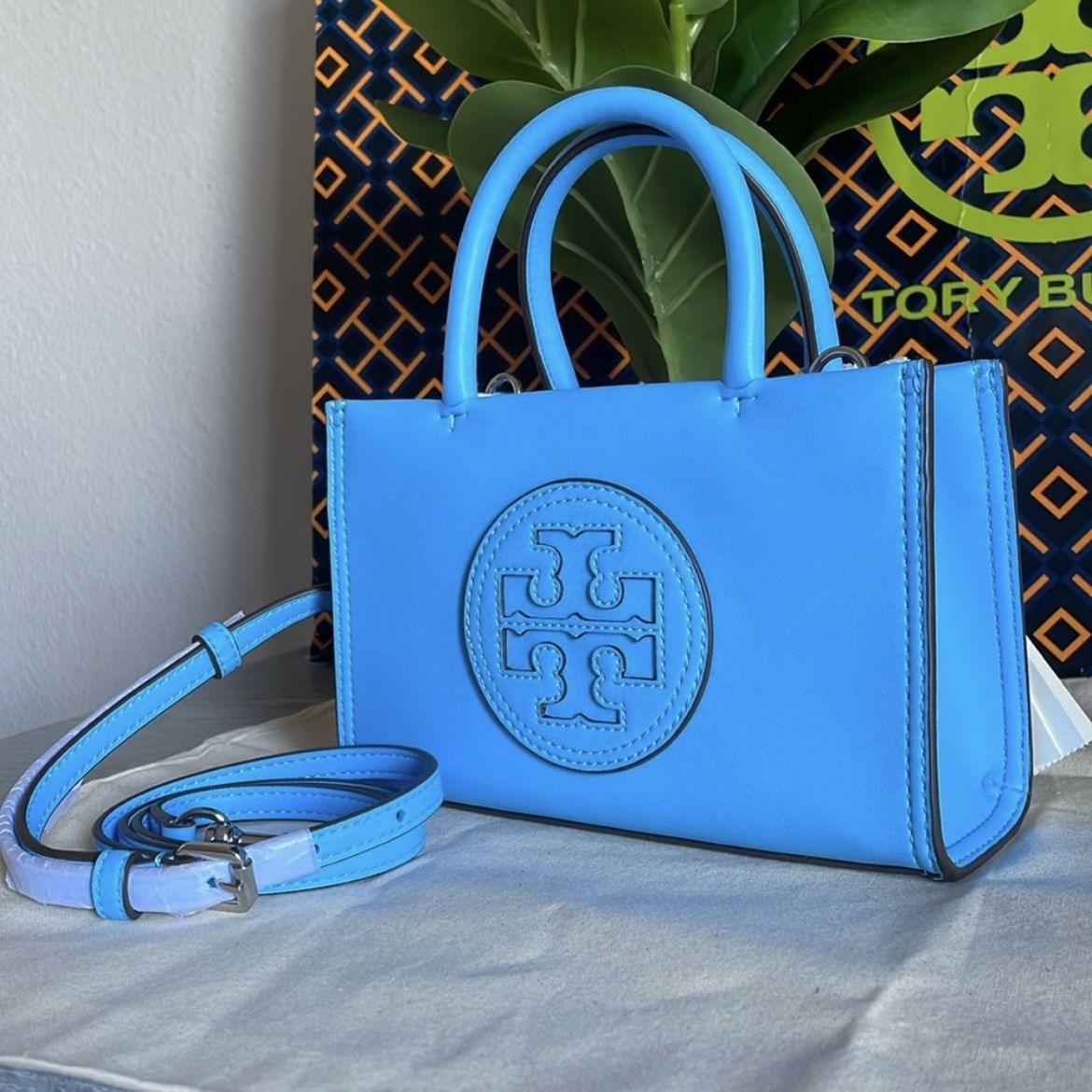 New✨authentic tory burch Ella bio mini tote (blue azure) crossbody 145613