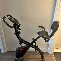 Folding Exercise Bike with Arm Resistance Bands, Magnetic Upright Indoor Cycling Bike Stationary