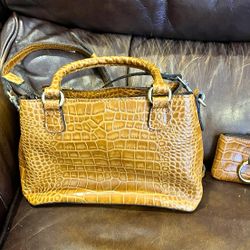 Patricia Nash Brown Croc Embossed Satchel Top Handle Zip/Magnetic, Pouch
