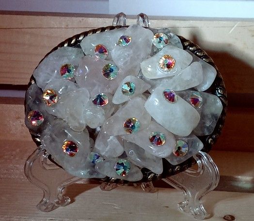 Real Rose Crystal Quartz And Swarovski Crystal Belt Buckle