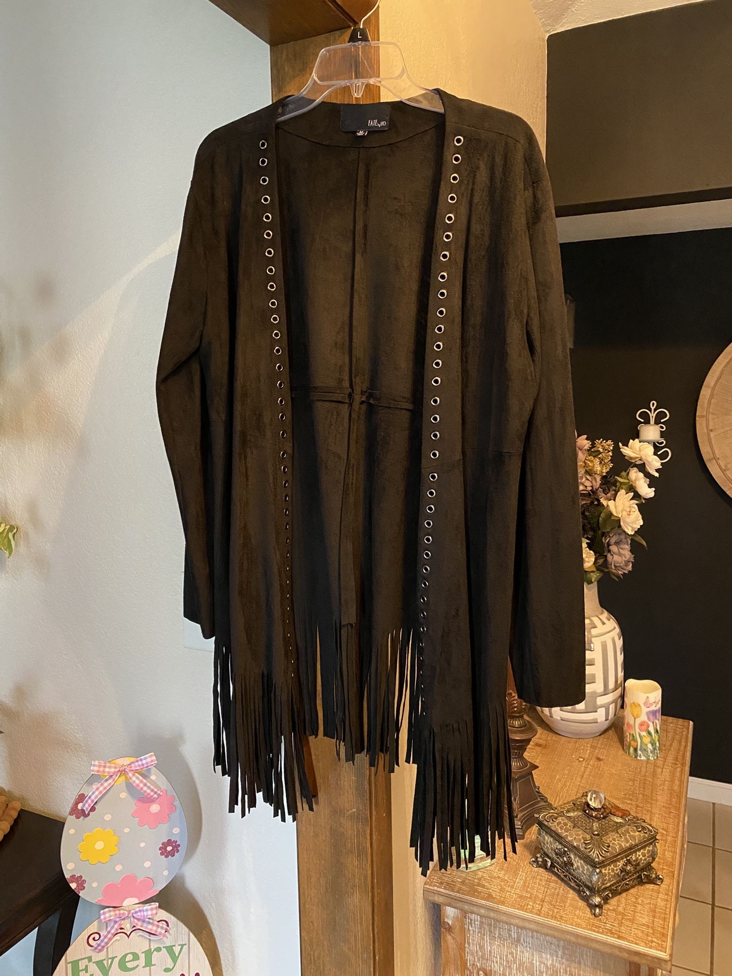 Fringed Faux Suede Black Cover Up-New Super Soft-Size M