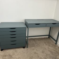 ALEX Gray-Turquoise Desk & Drawers