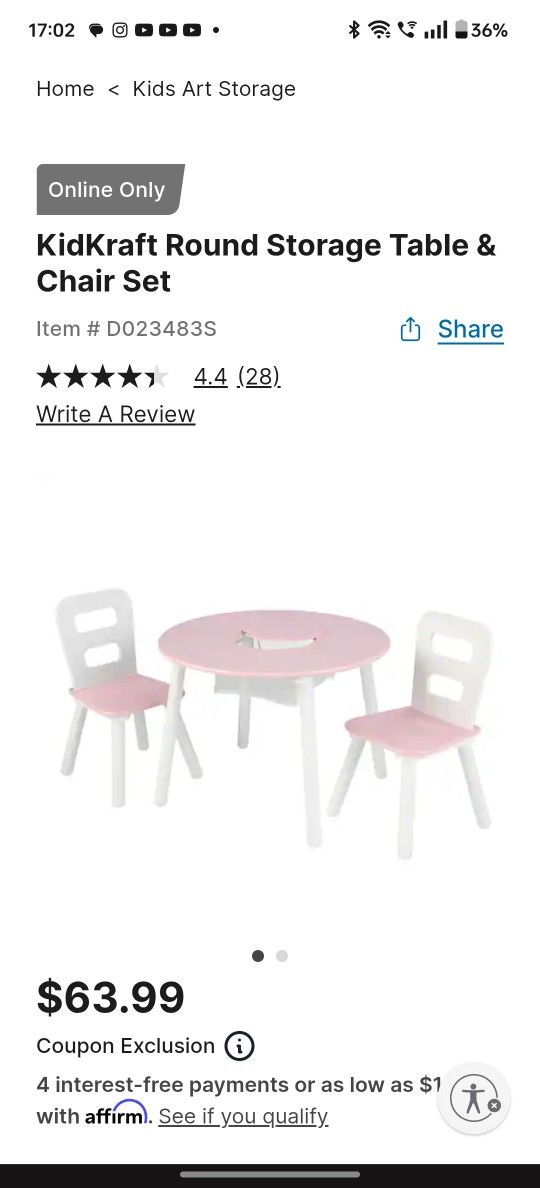 Pink Kidkraft Round Storage Table And Two Chair Set