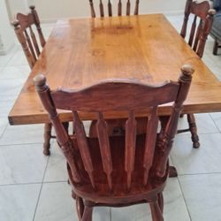 Vintage Strong Wood Dining Table with 4 Chairs 