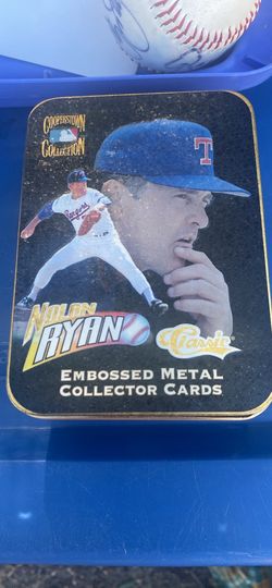 Nolan Ryan metal baseball embossed card set in tin