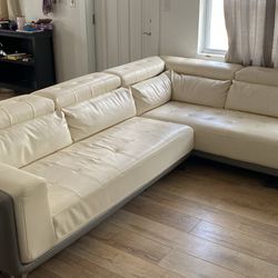Detachable White Faux Leather Sectional 
