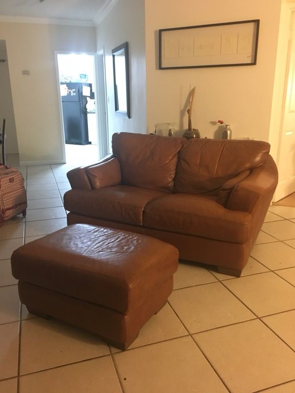 Real leather couch with ottoman
