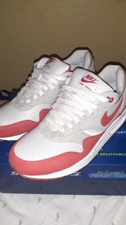 NIKE AIR MAX 1 QS WHITE-SPORT RED-NEUTRAL GREY-BLACK SZ 9.5 RARE!