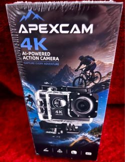 BRAND NEW IN BOX Apexcam 4K AI Powered Action Camera Waterproof up to 30m 140 degree lens Black Apexcam 4K AI Powered Action Camera Waterproof up to 3