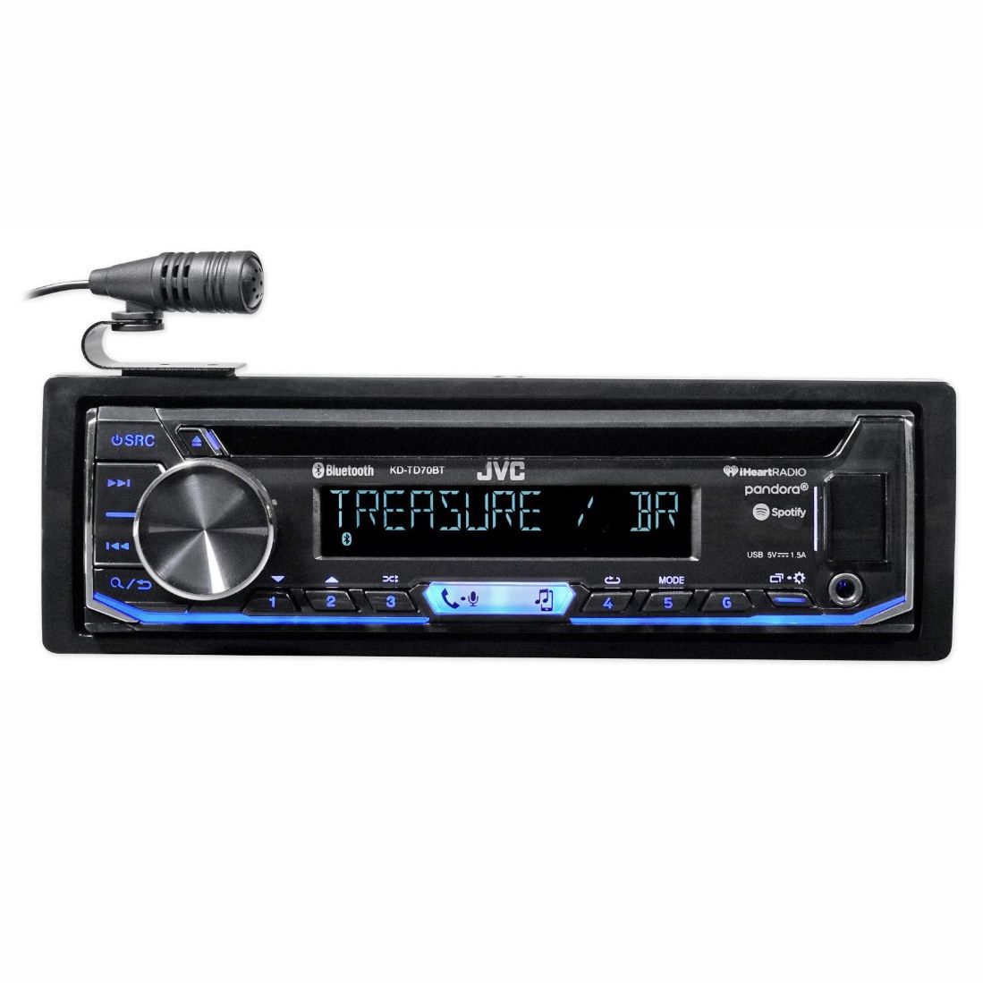 JVC KD-TD70BT Car Radio CD Receiver featuring Bluetooth / USB / Pandora / iHeartRadio /Spotify / FLAC / 13-Band EQ