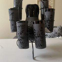 (give Me Offers)Clay Black Cups And Large Water Bottle Set