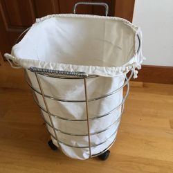 Rolling Chrome Metal Laundry Hamper Basket with Canvas Removable Bag