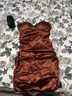 Rust Satin Mini Dress with Ruching