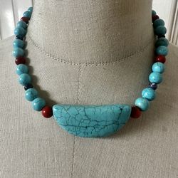  Chunky Statement Necklace • Dyed Howlite, Sodalite & Red Accent Beads