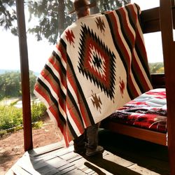 Aztec Cream Hand woven blanket from Oaxaca, Mexico