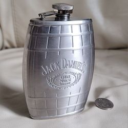 Jack Daniel's Old No.7 Brand 2007 Stainless Steel Empty Flask, 6 Oz Barware Accessory And Gift Idea.