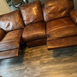 Leather Couch With USB Charging Ports And Two Reclining Seats