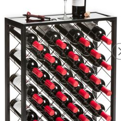 Mango Steam 32 Bottle Wine Rack Black Metal Base And Black Glass Top