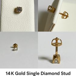 💎  0.25 CT Diamond Stud • Solid 14K Gold • Screw-Back ✨