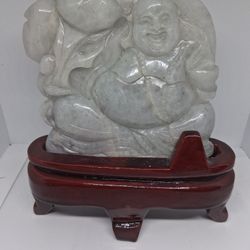 Blessimg Happy Buddha Matreiya Green Jade Jadeist Byrma Grade A NATURAL 4X4.75" 