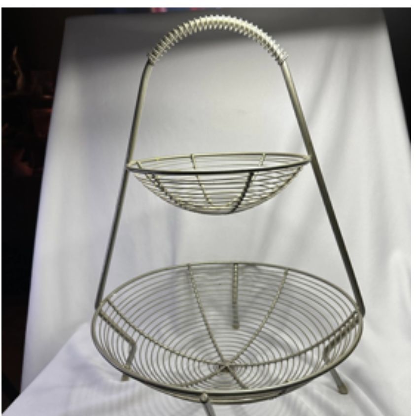 Pottery Barn Wire 2 Tier Fruit Vegetable Decor Basket And Handle 18.5” Tall