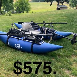 Bronco Pontoon Boat, Oars, Motor, Fly Pole