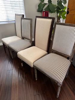 Set of 4 Dining Chairs – World Market Nailhead + Striped Accent Chairs