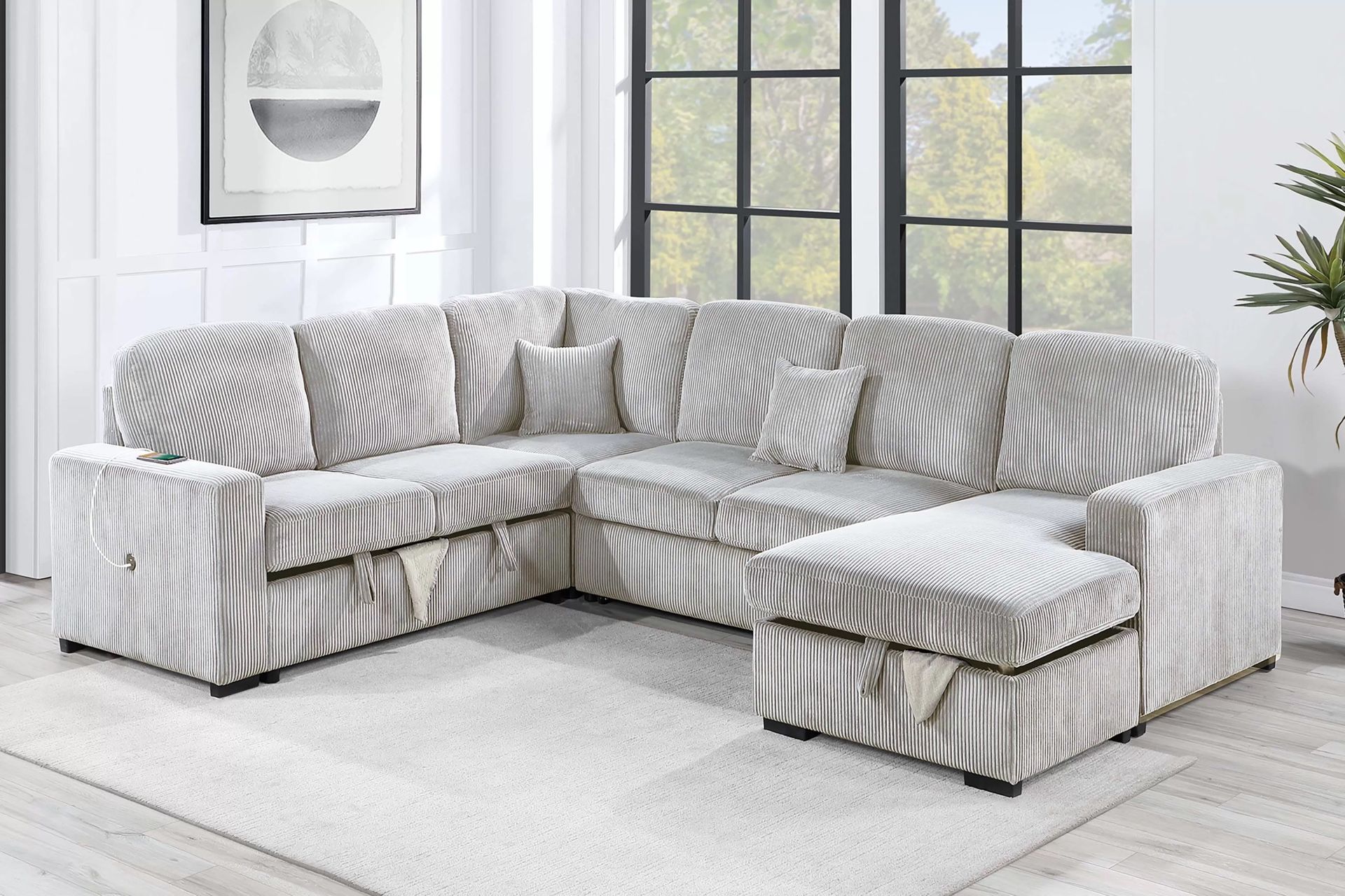 New Corduroy Sleeper Sectional Couch Sofa with USB! Includes Free Delivery 🚚!