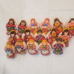 Children Of The World Vintage Handmade Fabric Pattern Christmas Plush Doll Ornaments