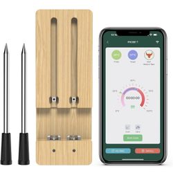 Wireless Meat Thermometer, 165ft Smart Bluetooth Meat Thermometer, Wireless Thermometer for Grilling, Oven, Smoker, Rotisserie, Sous Vide, 2-Probe