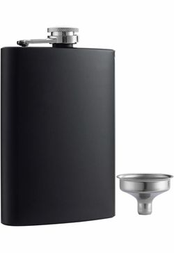 Matte Black Stainless Steel Hip Flask with Funnel